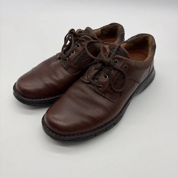 Mens Clarks Unstructured Brown Leather Shoes Oxford Casual Size 10.5 M - Picture 1 of 7